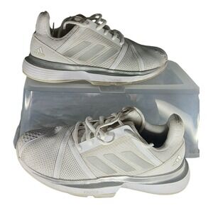 Adidas CourtJam Bounce Tennis Shoes White Silver Womens Size 5 Athletic Sneakers